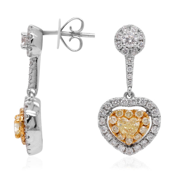 0.42ct Yellow Diamond earrings with 1.02ct diamonds set in 18K white gold