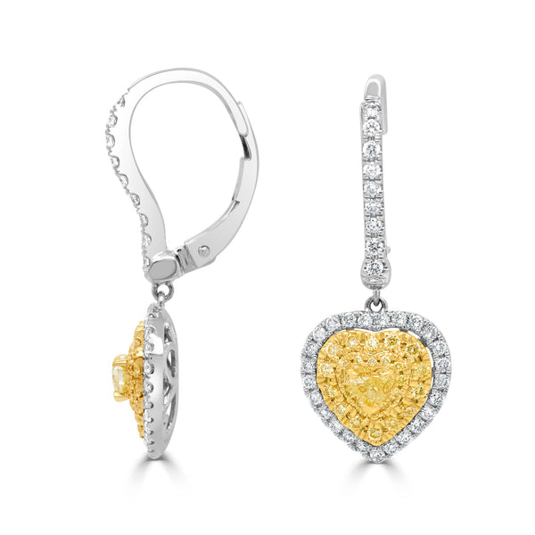 0.29ct Yellow Diamond Earring with 0.83ct Diamonds set in 18K Two Tone