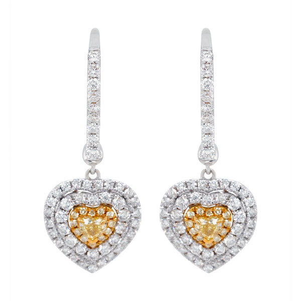 0.32ct Yellow Diamond earrings with 1.10ct diamonds set in 18K two tone gold