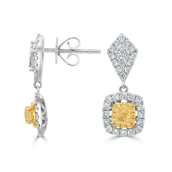 0.41ct Yellow Diamond Earring with 0.92ct Diamonds set in 18K Two Tone