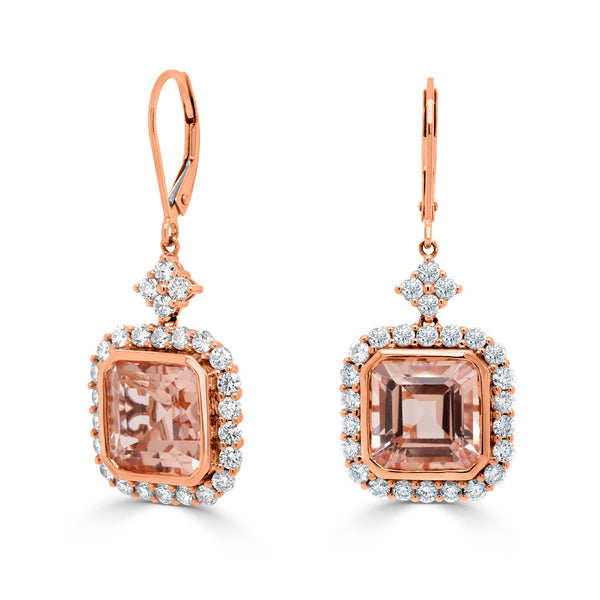 9.75ct Morganite Earring with 1.78ct Diamonds set in 14K Rose Gold