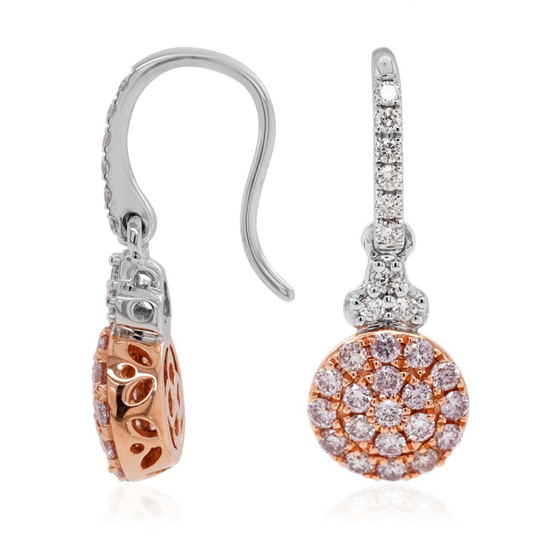 0.69 ct Pink Diamond earrings with 0.18 ct diamonds set in 18K Rose Gold