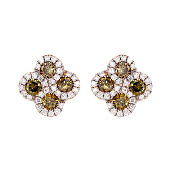 0.80ct Yellow Diamonds Stud Earring with 0.29ct diamonds set in 14K yellow gold