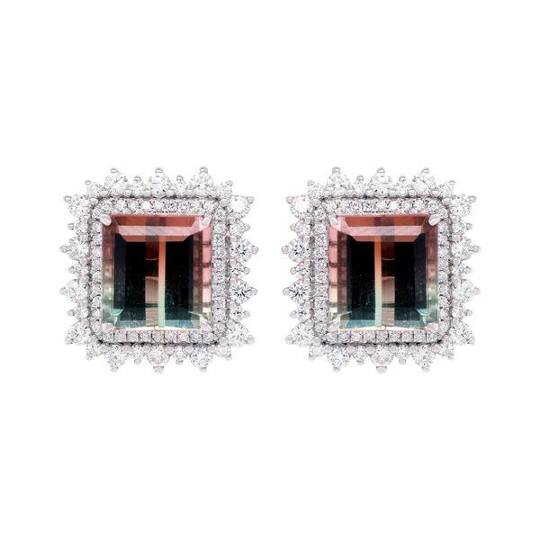 11.15tct Tourmaline Stud earrings with 1.50tct diamonds set in 14K white gold