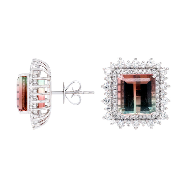 11.15tct Tourmaline Stud earrings with 1.50tct diamonds set in 14K white gold