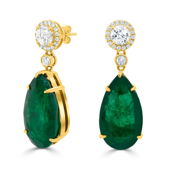 23.45tct Emerald Earring with 1.69tct Diamonds set in 18K Yellow Gold