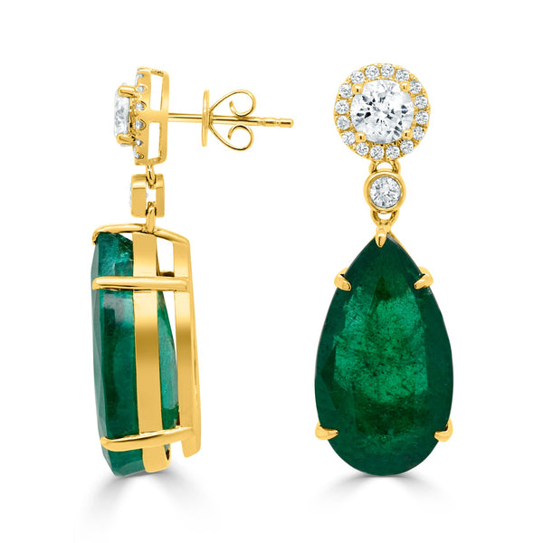 23.45tct Emerald Earring with 1.69tct Diamonds set in 18K Yellow Gold