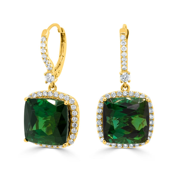 19.64tct Tourmaline Earring with 0.96tct Diamonds set in 14K Yellow Gold