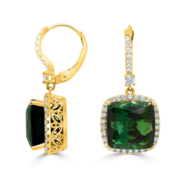 19.64tct Tourmaline Earring with 0.96tct Diamonds set in 14K Yellow Gold