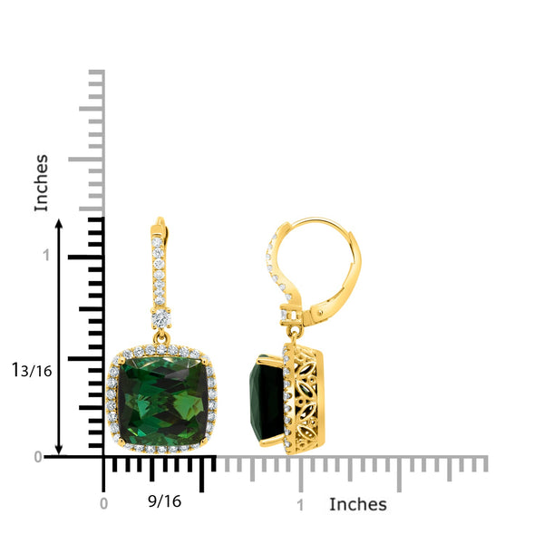 19.64tct Tourmaline Earring with 0.96tct Diamonds set in 14K Yellow Gold