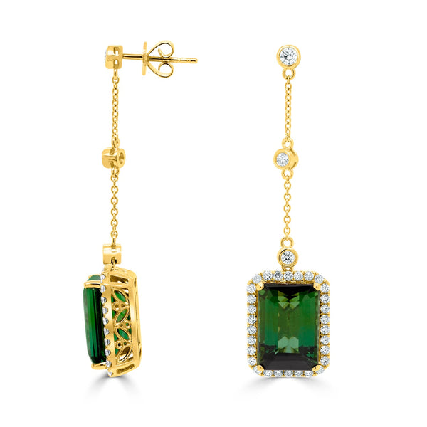 13.63tct Tourmaline Earring with 0.92tct Diamonds set in 14K Yellow Gold