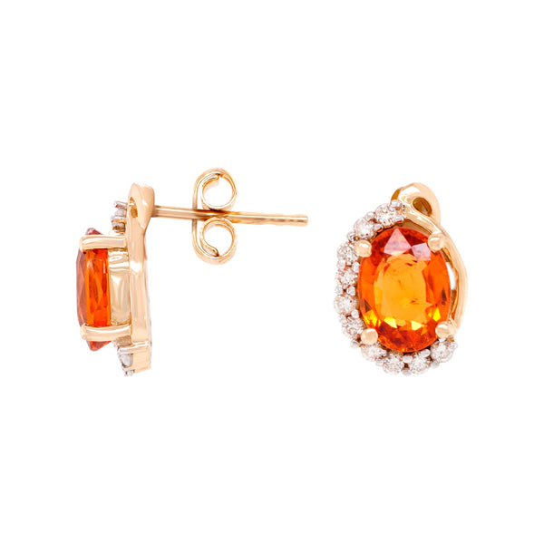 3.5ct Mandarin Garnet Stud Earring with 0.32ct diamond set in 14K white gold