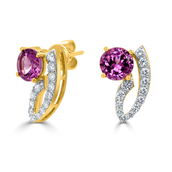 2.02tct Mahenga Garnet Earring with 0.48tct Diamonds set in 14K Yellow Gold