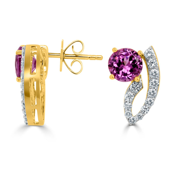 2.02tct Mahenga Garnet Earring with 0.48tct Diamonds set in 14K Yellow Gold