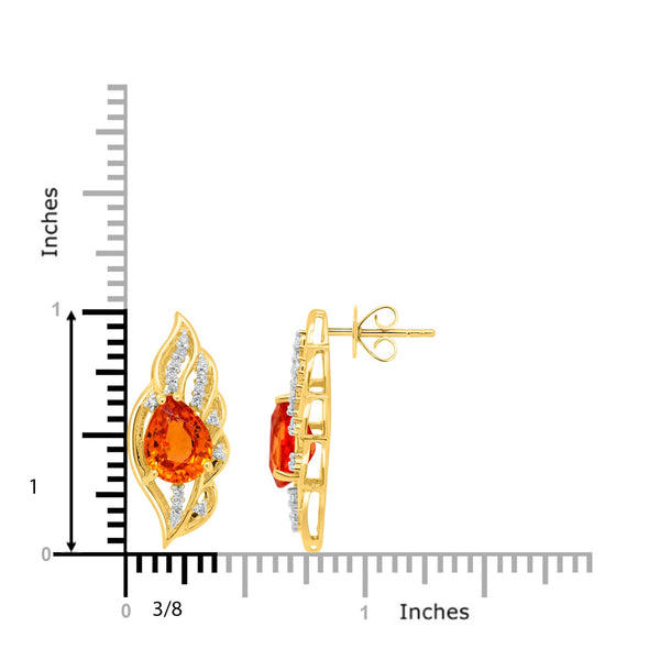 3.44tct Spessartite Earring with 0.14tct Diamonds set in 14K Yellow Gold