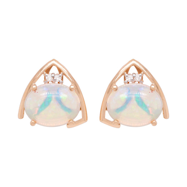 2.24ct Opal Stud earrings with 0.04ct diamonds set in 14K yellow gold