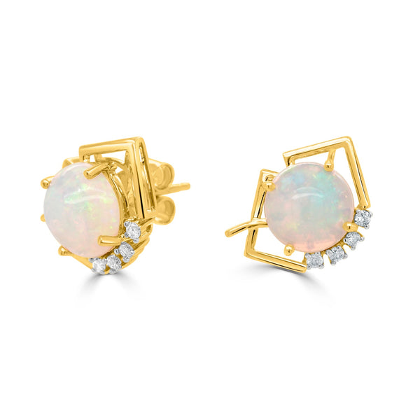 3.73tct Opal Earring with 0.14tct Diamonds set in 14K Yellow Gold