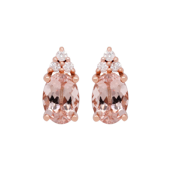 1.73tct Morganite Stud earrings with 0.09tct diamonds set in 14K rose gold