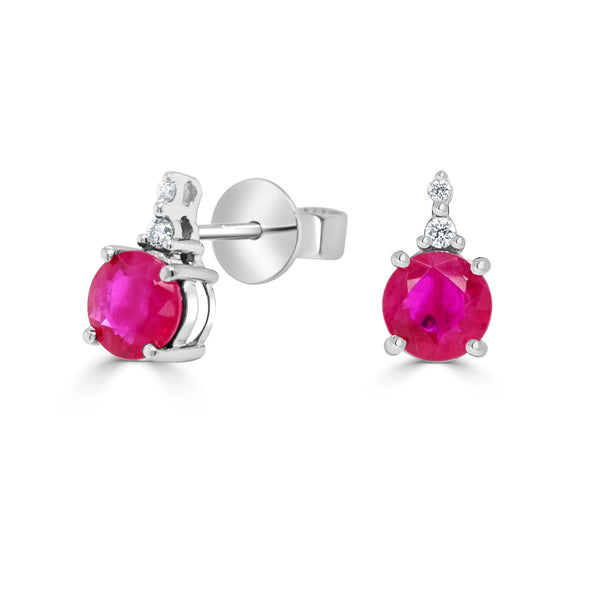 1.18Tct Ruby Earrings With 0.04Tct Diamonds Set In 14K White Gold