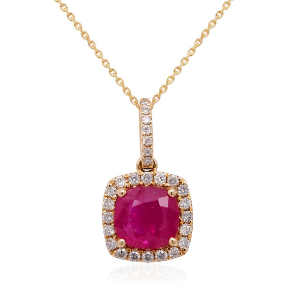 1.30Ct Ruby With 0.22Tct Diamonds In 14K Yellow Gold Pendant