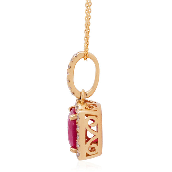 1.30Ct Ruby With 0.22Tct Diamonds In 14K Yellow Gold Pendant