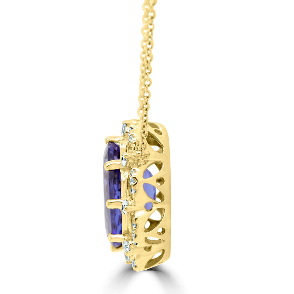 6.61Ct Tanzanite Necklace With 0.57Tct Diamonds Set In 14K Yellow Gold