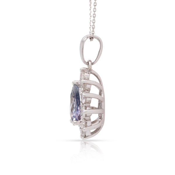 1.73ct Sapphire Pendant with 0.67ct Diamonds set in 14K White Gold