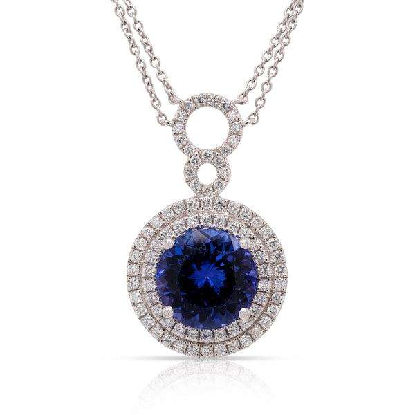 4.01ct Tanzanite pendant with 1.07tct diamonds set in 14K white gold