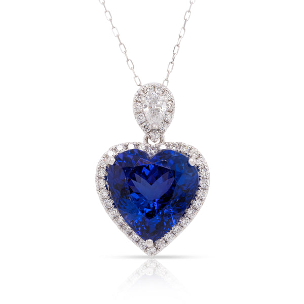 10.51ct Tanzanite pendant with 0.79tct diamonds set in 14K white gold