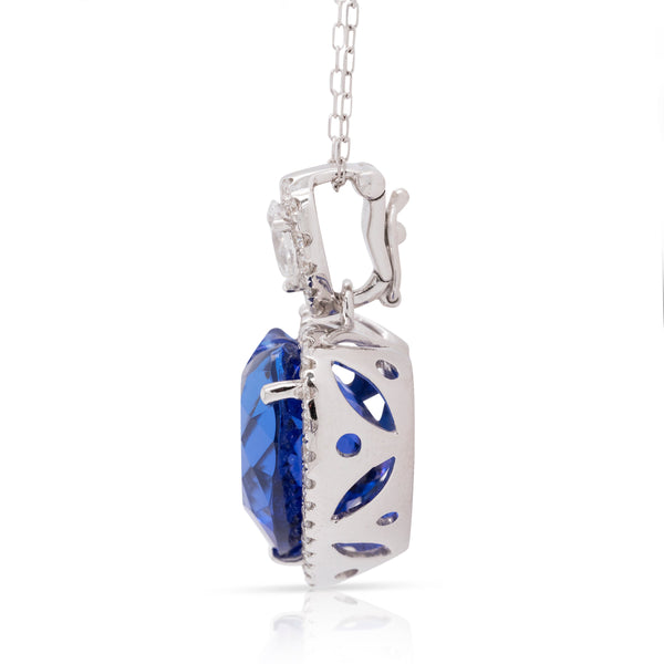 10.51ct Tanzanite pendant with 0.79tct diamonds set in 14K white gold