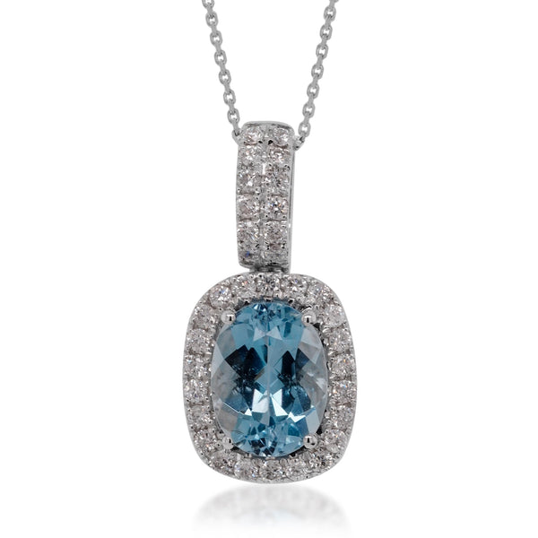 1.16ct Aquamarine pendant with 0.25ct diamonds set in 14K white gold