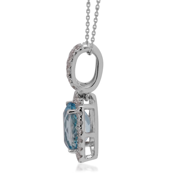 1.16ct Aquamarine pendant with 0.25ct diamonds set in 14K white gold