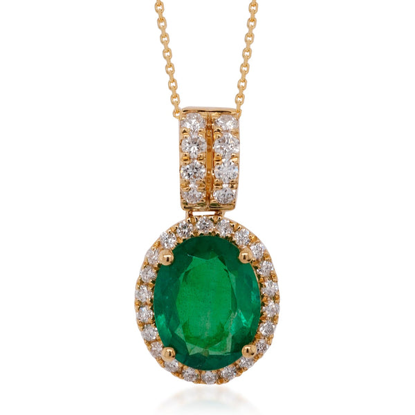 1.94ct Emerald pendant with 0.34ct diamonds set in 14K yellow gold