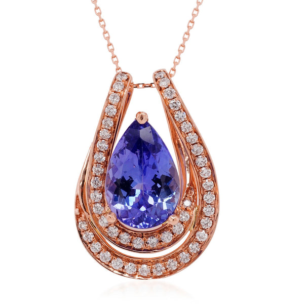 2.71ct Tanzanite pendant with 0.27tct diamonds set in 14K rose gold