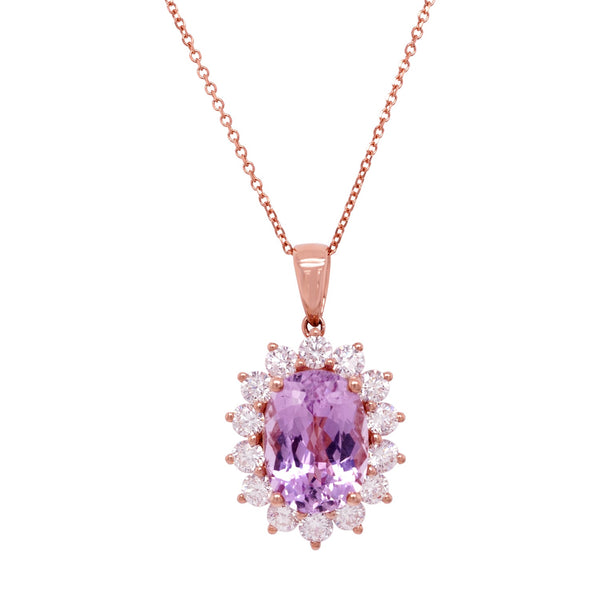 7.35ct Kunzite pendant with 1.86ct diamonds set in 14K rose gold