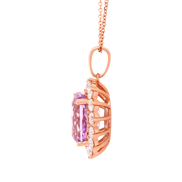 7.35ct Kunzite pendant with 1.86ct diamonds set in 14K rose gold