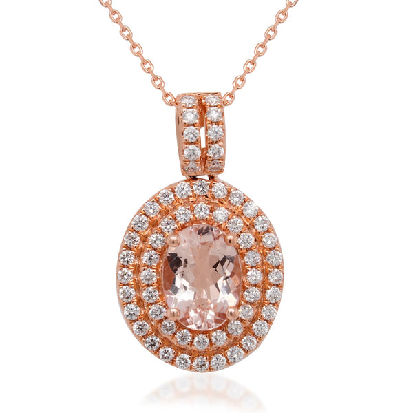 0.93ct Morganite Pendant With 0.39tct Diamonds Set In 14kt Rose Gold