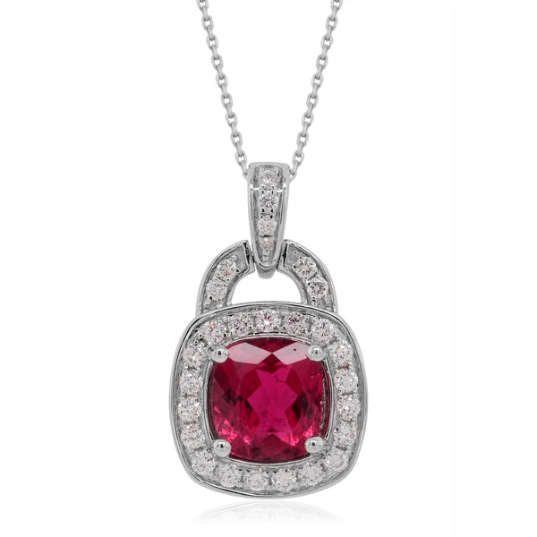 1.96ct Rubelite pendant with 0.34tct diamonds set in 14K white gold