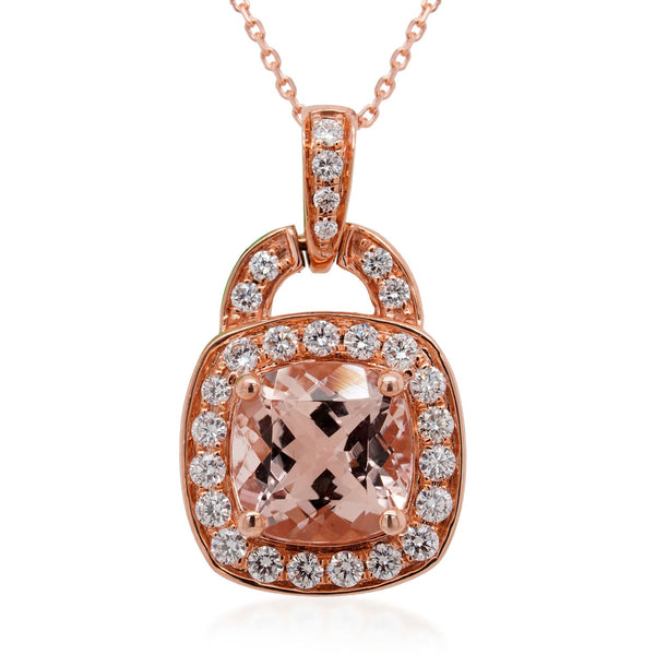 2.18ct Morganite Pendant With 0.39tct Diamonds Set In 14kt Rose Gold