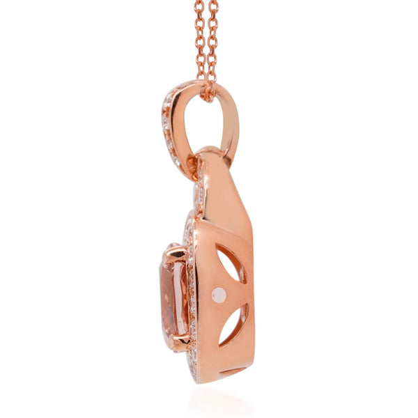 2.18ct Morganite Pendant With 0.39tct Diamonds Set In 14kt Rose Gold