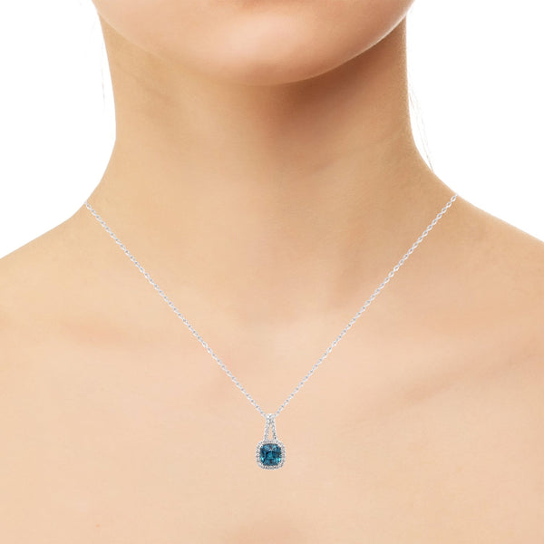 2.97ct Blue Zircon Pendant With 0.27tct Diamonds Set In 14kt White Gold