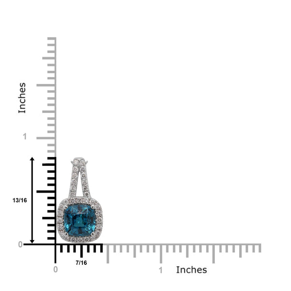 2.97ct Blue Zircon Pendant With 0.27tct Diamonds Set In 14kt White Gold