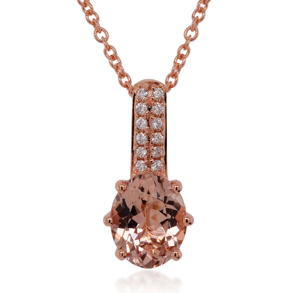 2.37ct Morganite pendant with 0.08tct diamonds set in 14K rose gold