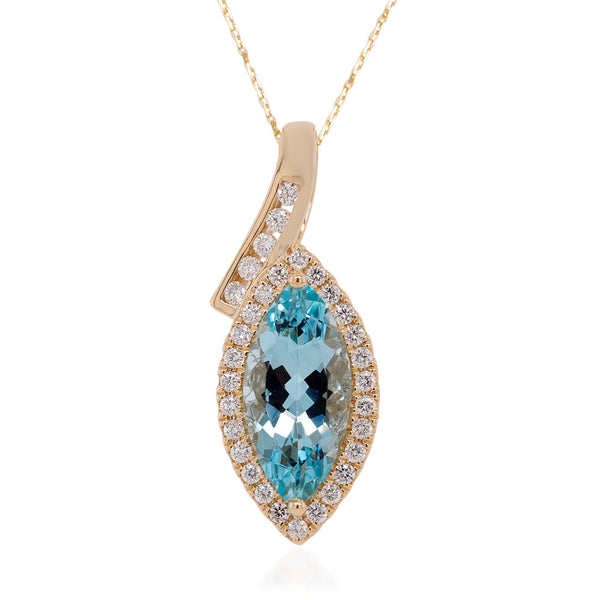 1.95ct Aquamarine pendant with 0.28tct diamonds set in 14K yellow gold