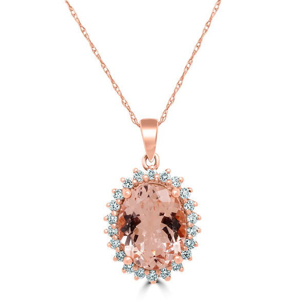 2.35Ct Morganite Pendant With 0.54Tct Diamonds Set In 14K Rose Gold