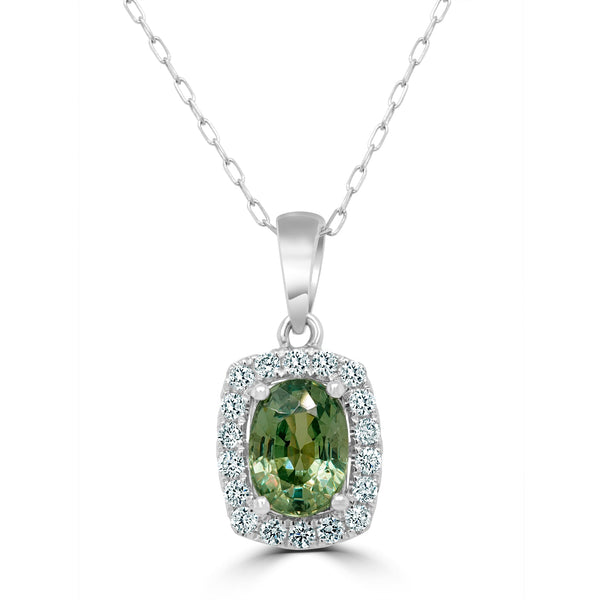 1.57Ct Demantoid Garnet Pendant With 0.25Tct Diamonds Set In 14K White Gold