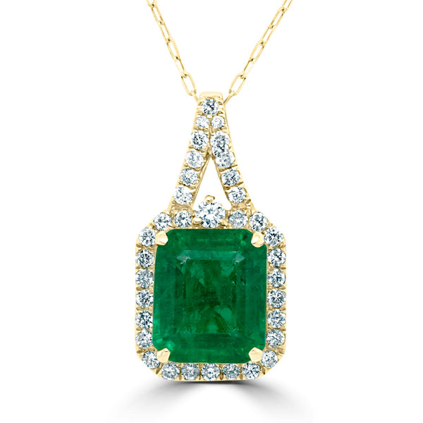 3.32Ct Emerald Pendant With 0.38Tct Diamonds Set In 14K Yellow Gold