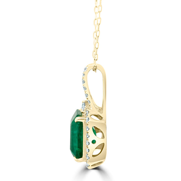 3.32Ct Emerald Pendant With 0.38Tct Diamonds Set In 14K Yellow Gold