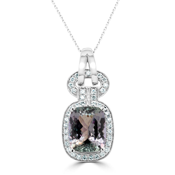 2.90Ct Green Tanzanite Pendant With 0.50Tct Diamonds Set In 14K White Gold