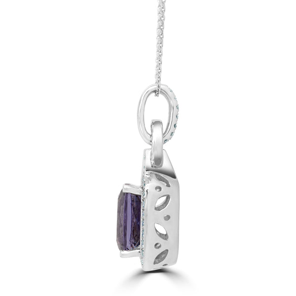 2.90Ct Green Tanzanite Pendant With 0.50Tct Diamonds Set In 14K White Gold